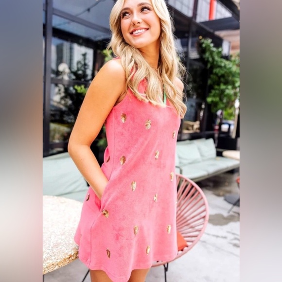 Queen Of Sparkles Cover Up Mini Watermelon Tank Dress Sequins Terry Cloth XS 🍉 - Picture 1 of 12